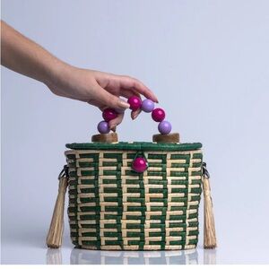 Catarina Mina Green and Tan Mini Basket Bag